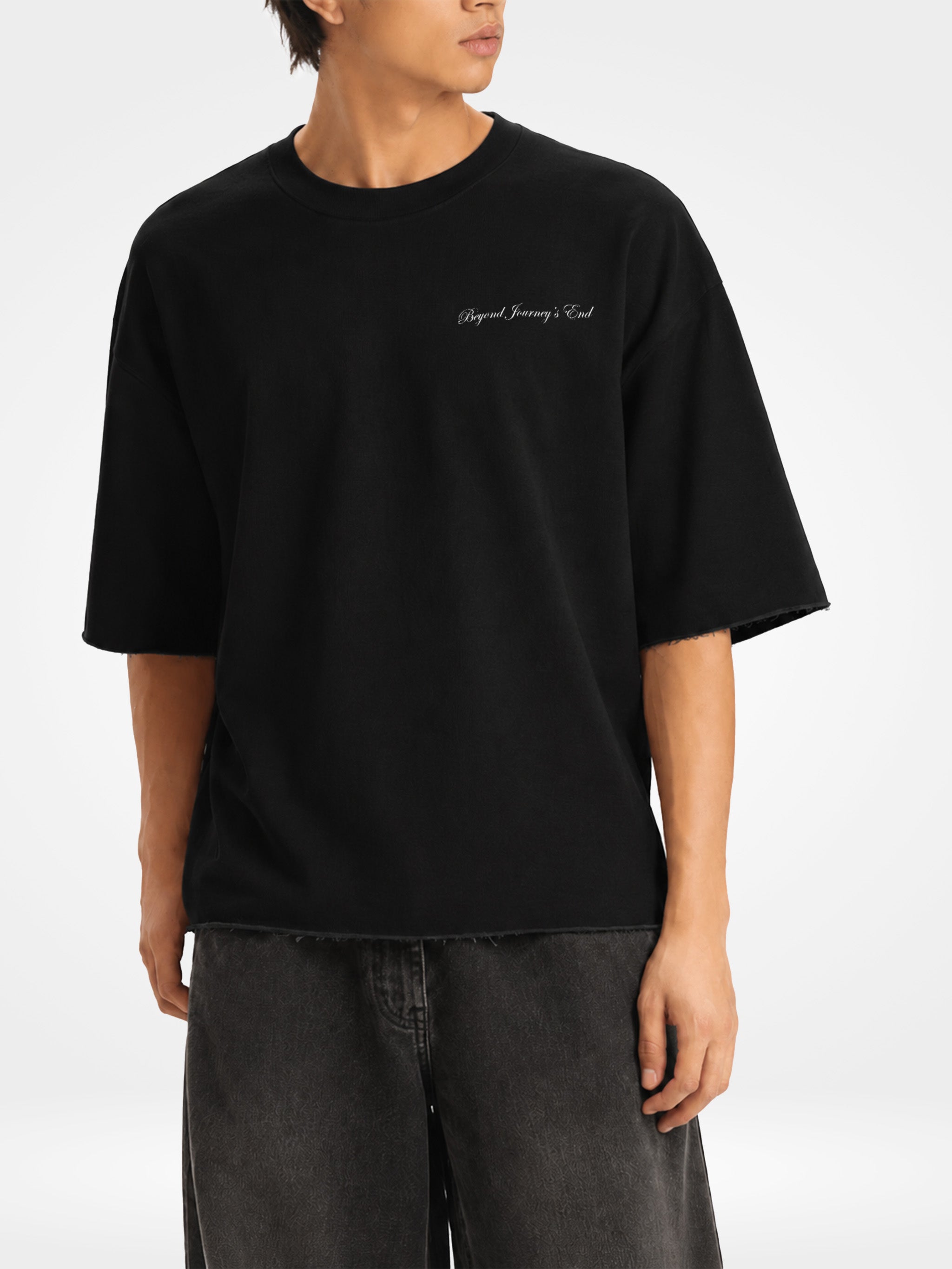 Beyond Journey's End Cropped Raw-Edge Tee (dark)