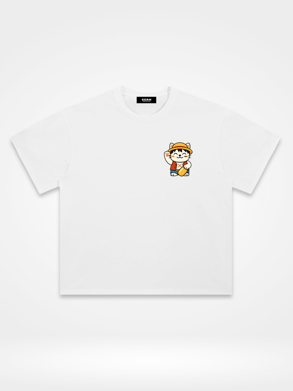 Gato de la suerte – Playera T3 con sombrero de paja
